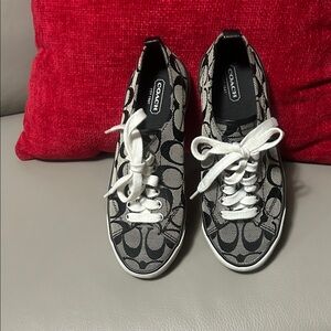 Coach women black Signature Logo Sneakers with White Laces